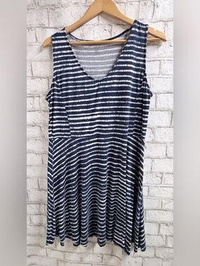 A.N.A. Women’s Navy & White Striped Sleeveless Midi Dress
